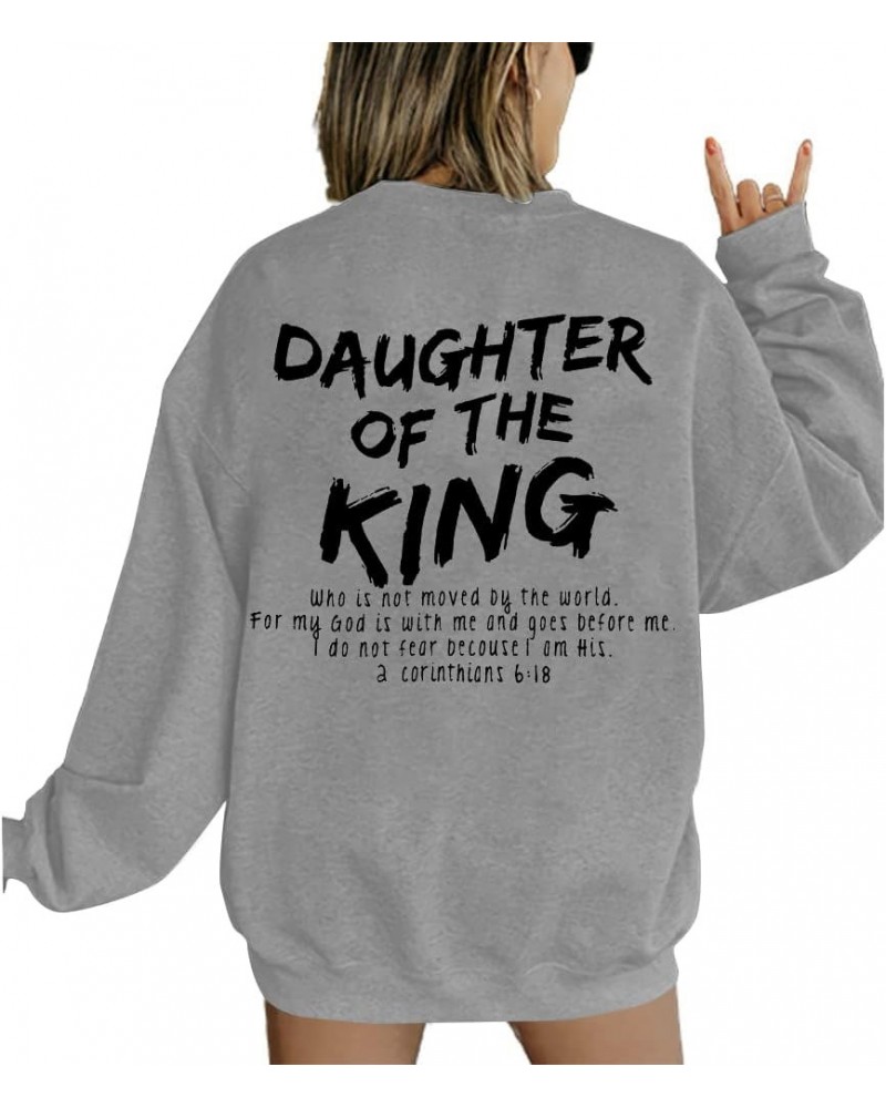 Christian Sweatshirt Women Daughter of The King Sweatshirt Religious Gift Pullover Faith Long Sleeve Tops Grey $12.76 Hoodies...