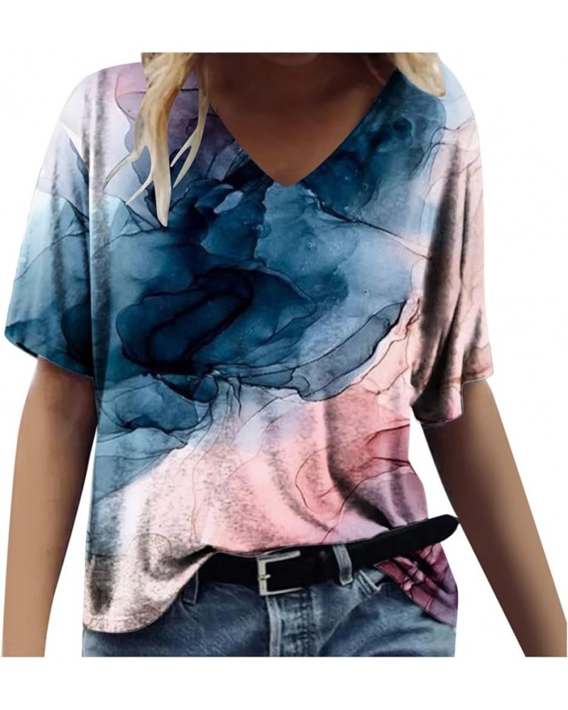 Womens Summer Floral Tops Trendy V-Neck Plus Size T-Shirt Blouse Casual Short Sleeve Gradient Tee Shirts Pullovers Pink 3 $4....