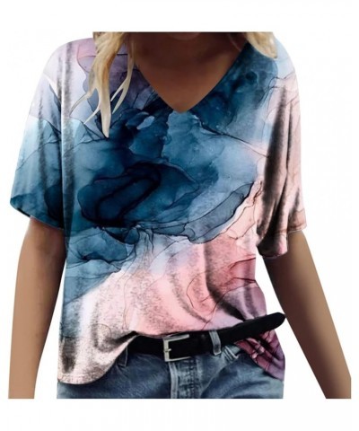 Womens Summer Floral Tops Trendy V-Neck Plus Size T-Shirt Blouse Casual Short Sleeve Gradient Tee Shirts Pullovers Pink 3 $4....