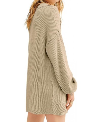 Womens Oversized V Neck Sweater Dress Lapel Button Knit Pullover Sweaters Long Sleeve Knit Mini Dresses Off-white $9.53 Sweaters