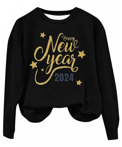 New Year T-shirt Women 2024 Letter Printed Long Sleeve Plus Size Crewneck Sweatshirts Loose Fit S-3XL 03-black $9.24 Hoodies ...