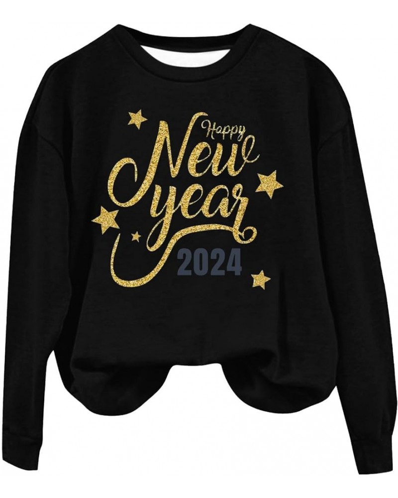 New Year T-shirt Women 2024 Letter Printed Long Sleeve Plus Size Crewneck Sweatshirts Loose Fit S-3XL 03-black $9.24 Hoodies ...