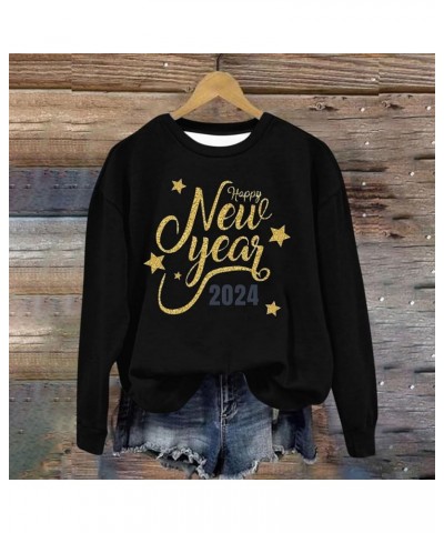 New Year T-shirt Women 2024 Letter Printed Long Sleeve Plus Size Crewneck Sweatshirts Loose Fit S-3XL 03-black $9.24 Hoodies ...