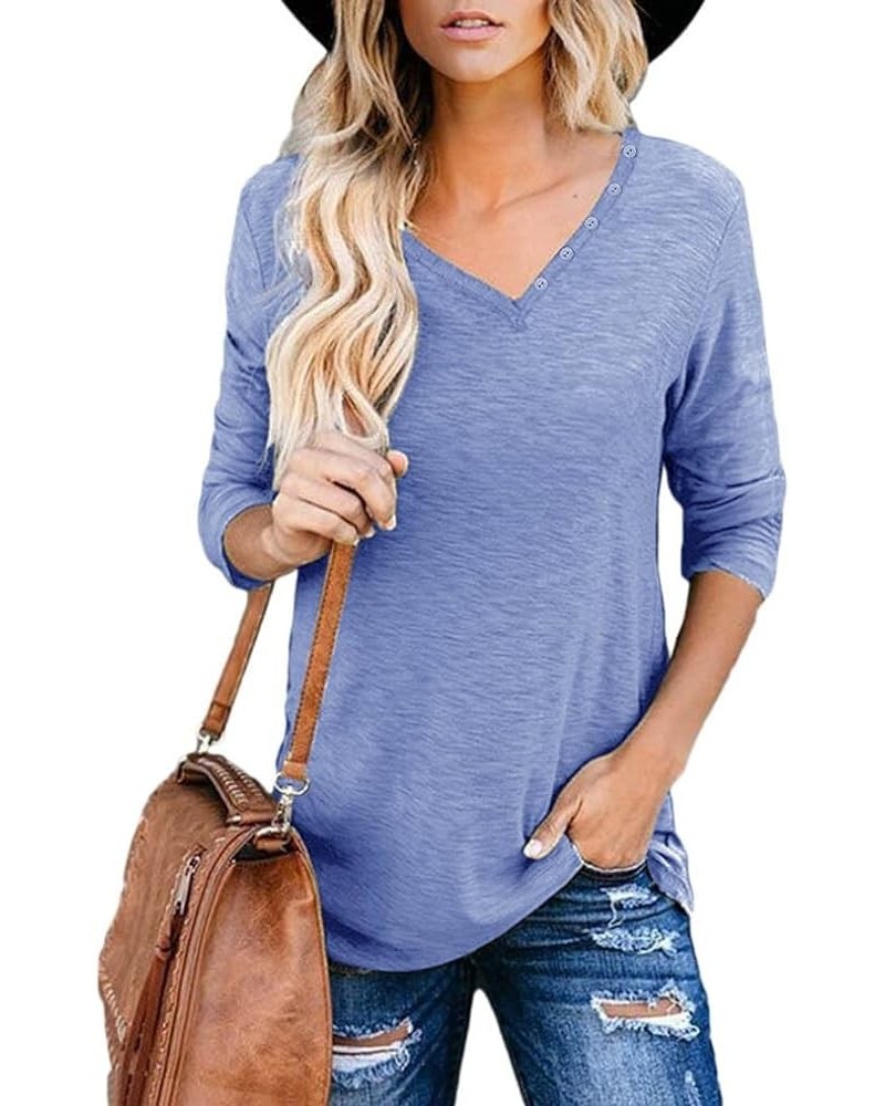 Women's 3/4 Sleeve V Neck T Shirts Casual Summer Loose Tops Blouse Light Blue $10.39 Tops