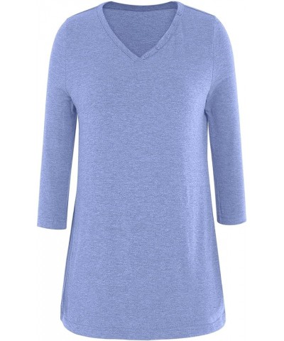 Women's 3/4 Sleeve V Neck T Shirts Casual Summer Loose Tops Blouse Light Blue $10.39 Tops