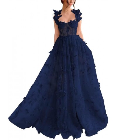 Corset Long Tulle Prom Dress with 3D Butterflies Sexy Slit Ball Gown Evening Dresses Party Wedding Formal 2024 Navy Blue $42....