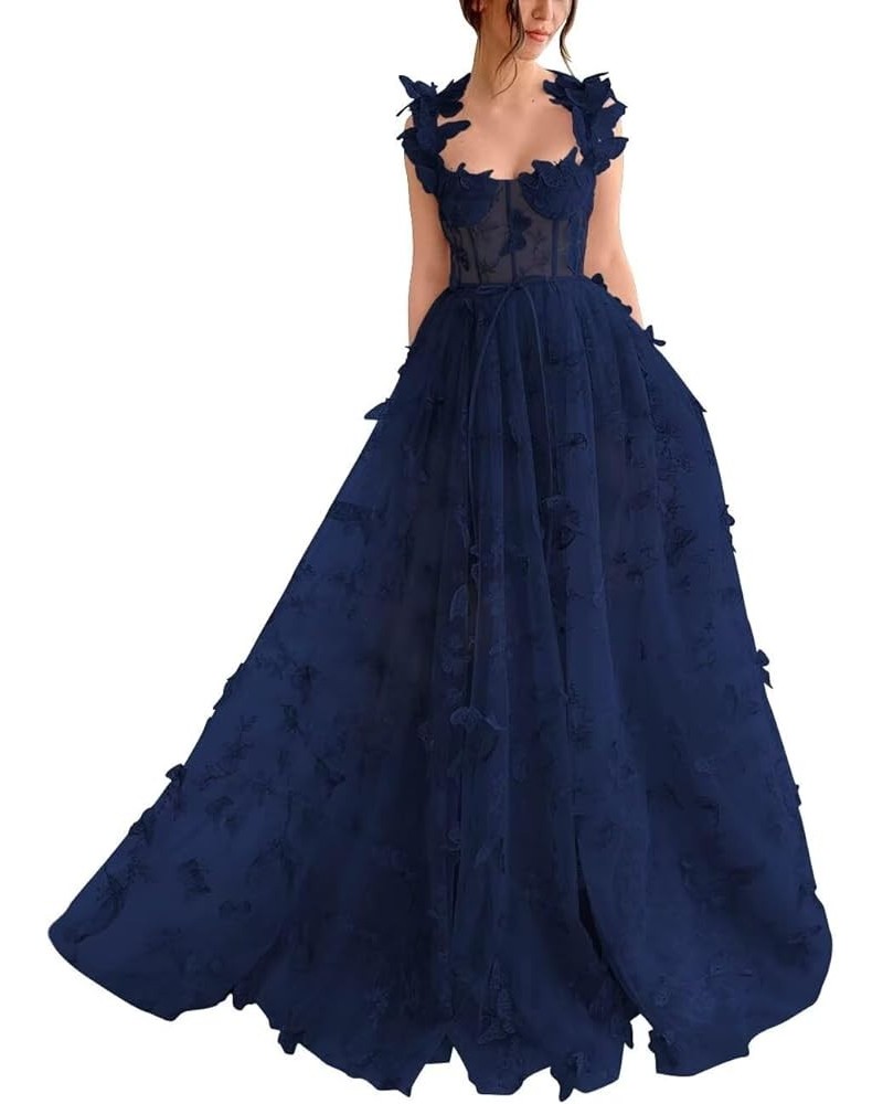 Corset Long Tulle Prom Dress with 3D Butterflies Sexy Slit Ball Gown Evening Dresses Party Wedding Formal 2024 Navy Blue $42....