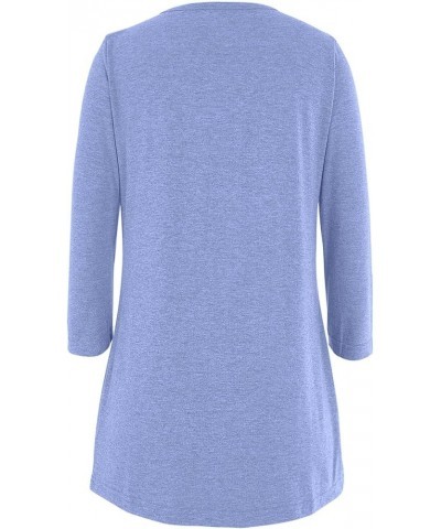 Women's 3/4 Sleeve V Neck T Shirts Casual Summer Loose Tops Blouse Light Blue $10.39 Tops