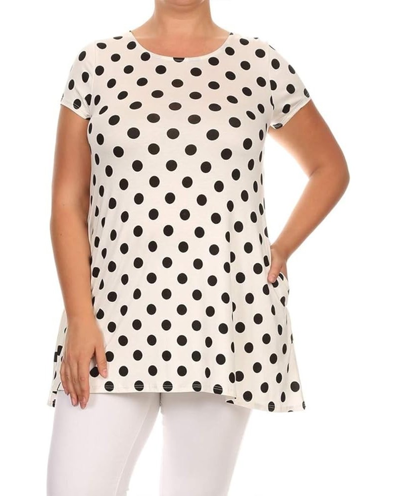 Women's Plus Size Side Pockets Polka Dot Short Sleeves Relaxed Tunic Tee Top Made in USA Mte00740 Medium Polka White $12.21 Tops