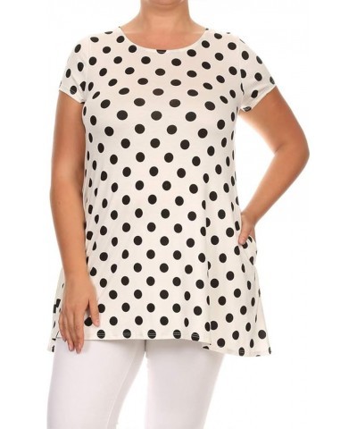 Women's Plus Size Side Pockets Polka Dot Short Sleeves Relaxed Tunic Tee Top Made in USA Mte00740 Medium Polka White $12.21 Tops