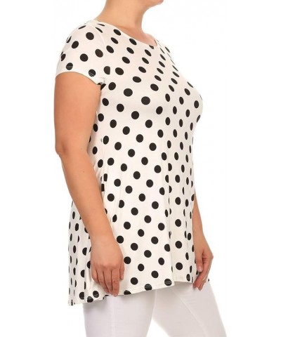 Women's Plus Size Side Pockets Polka Dot Short Sleeves Relaxed Tunic Tee Top Made in USA Mte00740 Medium Polka White $12.21 Tops