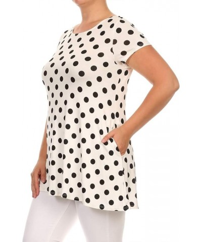 Women's Plus Size Side Pockets Polka Dot Short Sleeves Relaxed Tunic Tee Top Made in USA Mte00740 Medium Polka White $12.21 Tops