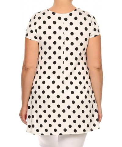 Women's Plus Size Side Pockets Polka Dot Short Sleeves Relaxed Tunic Tee Top Made in USA Mte00740 Medium Polka White $12.21 Tops