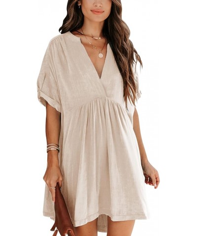 Women's Babydoll Short Sleeve Tunic Dress V Neck Cute Casual Loose Dresses Apricot $17.84 Dresses