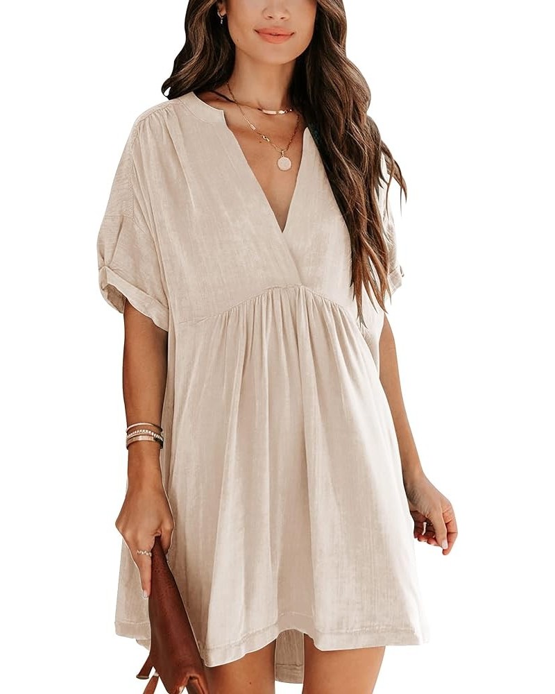 Women's Babydoll Short Sleeve Tunic Dress V Neck Cute Casual Loose Dresses Apricot $17.84 Dresses