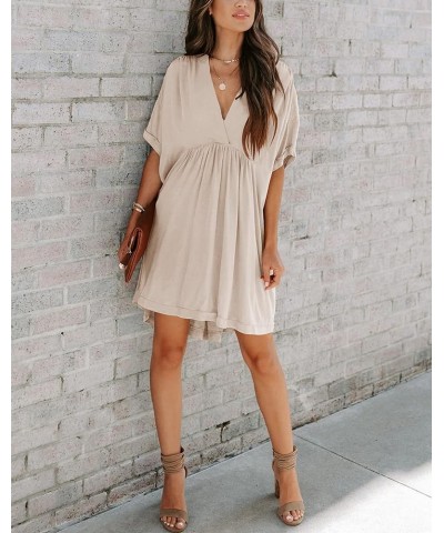 Women's Babydoll Short Sleeve Tunic Dress V Neck Cute Casual Loose Dresses Apricot $17.84 Dresses