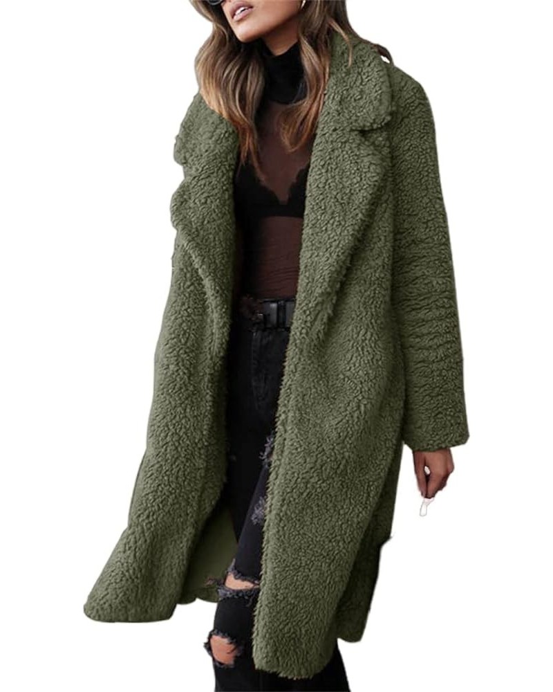 Women's Winter Fuzzy Fleece Long Coats Lapel Teddy Coat Button Down Sherpa Cardigan Warm Faux Fur Jackets with Pockets B-army...