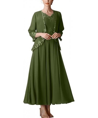 2 Piece Mother of The Bride Dresses with Jacket Chiffon Sequin Appliques Formal Dress for Women Olive $29.11 Dresses