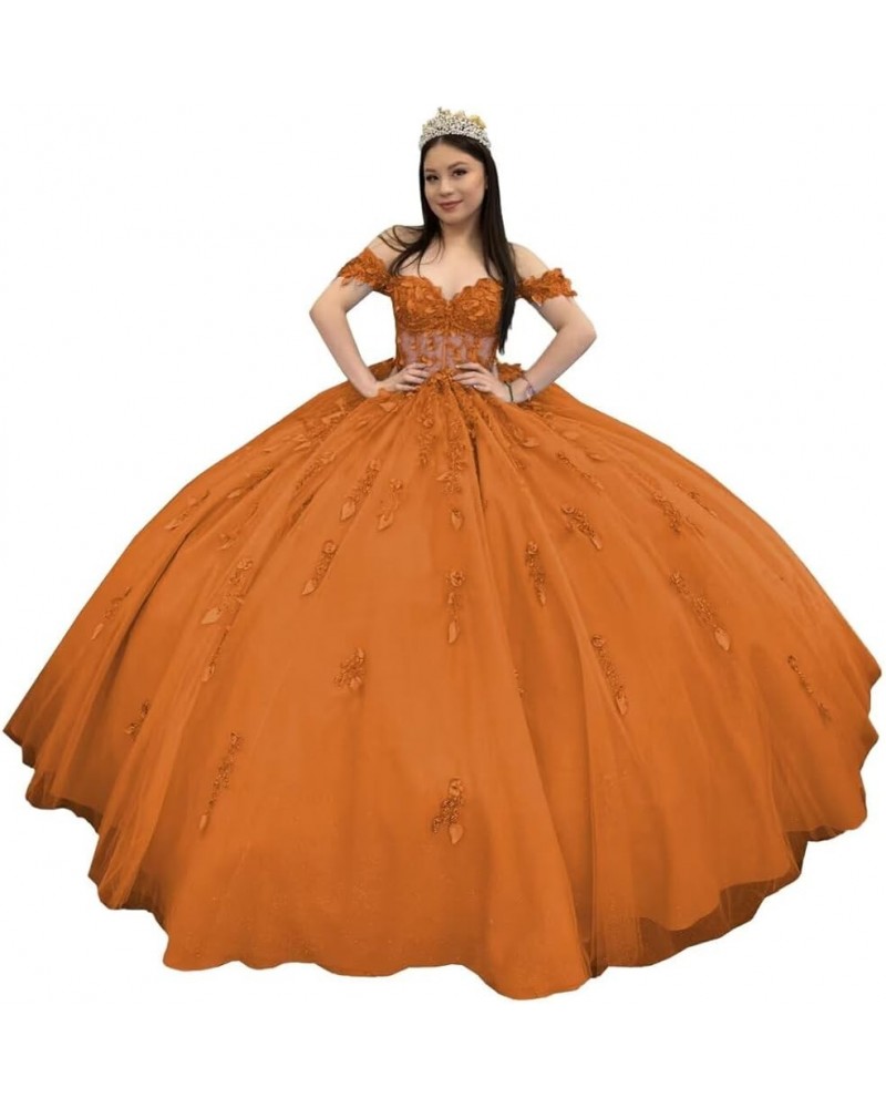 Off Shoulder Quinceanera Dresses with Train Sparkly Beaded Sweet 16 Dresses Lace Ball Gowns WZY95 Burnt Orange $69.60 Dresses