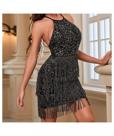 Tassel Party Dresses for Women 2023-Sparkly Sleeveless Mini Sequin Dress Sexy Glitter Wedding Club Party Dress A04_black $20....