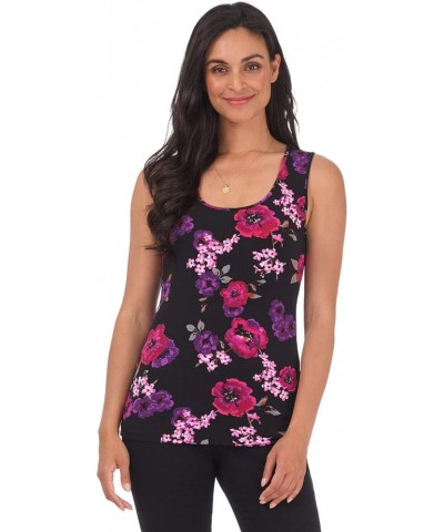 Women's Travel in Style Essential Soft Knit Scoop Neck Sleeveless Top Fuchsia Flowers $17.99 Tanks