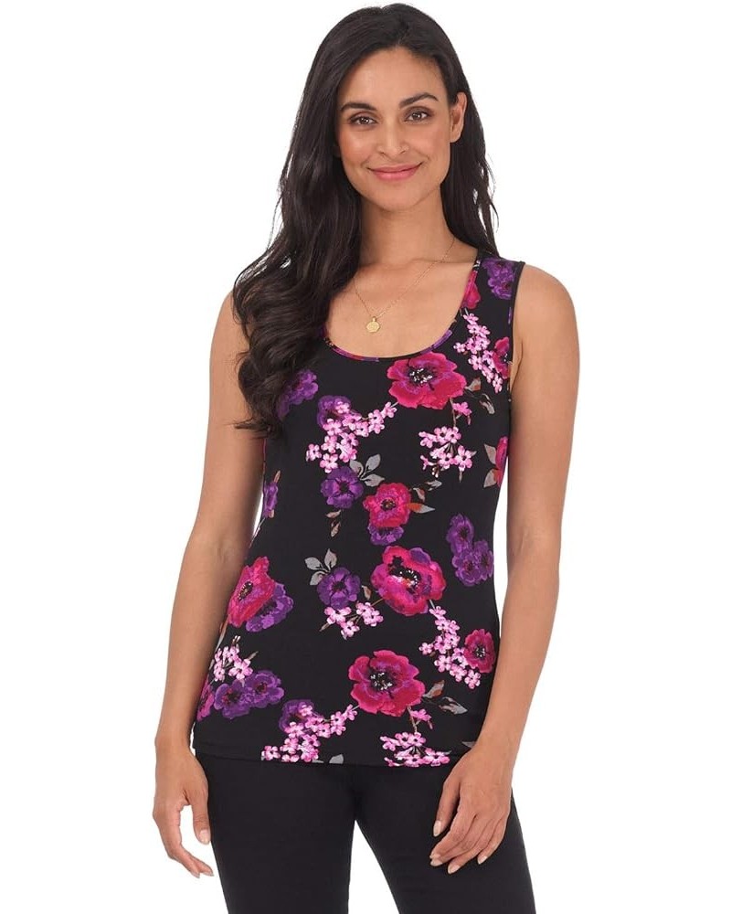 Women's Travel in Style Essential Soft Knit Scoop Neck Sleeveless Top Fuchsia Flowers $17.99 Tanks