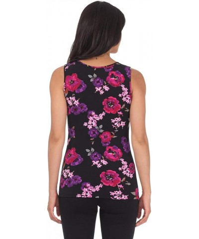 Women's Travel in Style Essential Soft Knit Scoop Neck Sleeveless Top Fuchsia Flowers $17.99 Tanks