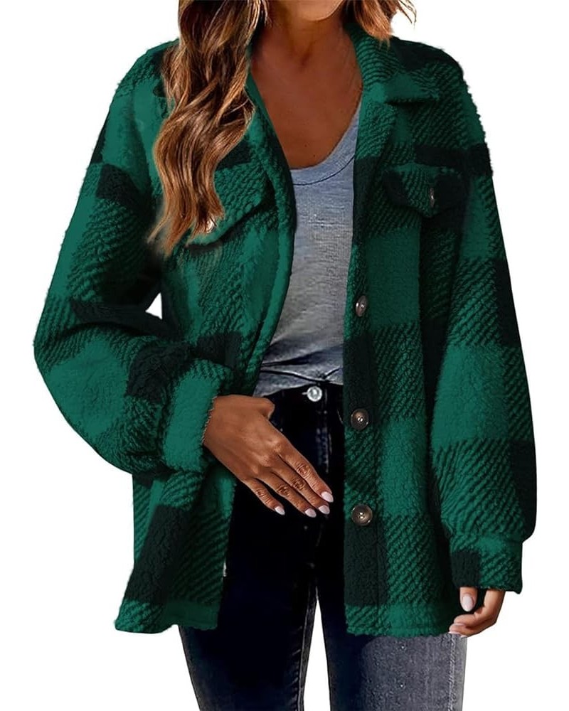 Womens Plaid Shacket Fall Jacket Fleece Lined Button Down Peacoats Plaid Lapel Casual Coats Y2K Shirt Jackets 2023 01fleece J...