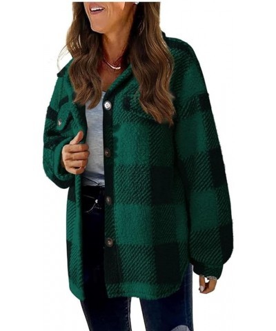 Womens Plaid Shacket Fall Jacket Fleece Lined Button Down Peacoats Plaid Lapel Casual Coats Y2K Shirt Jackets 2023 01fleece J...