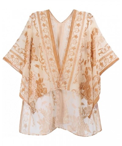 Women's Burnout Velvet Kimono Cardigan Cover Up with Tassel Jypj-8 $12.25 Sweaters