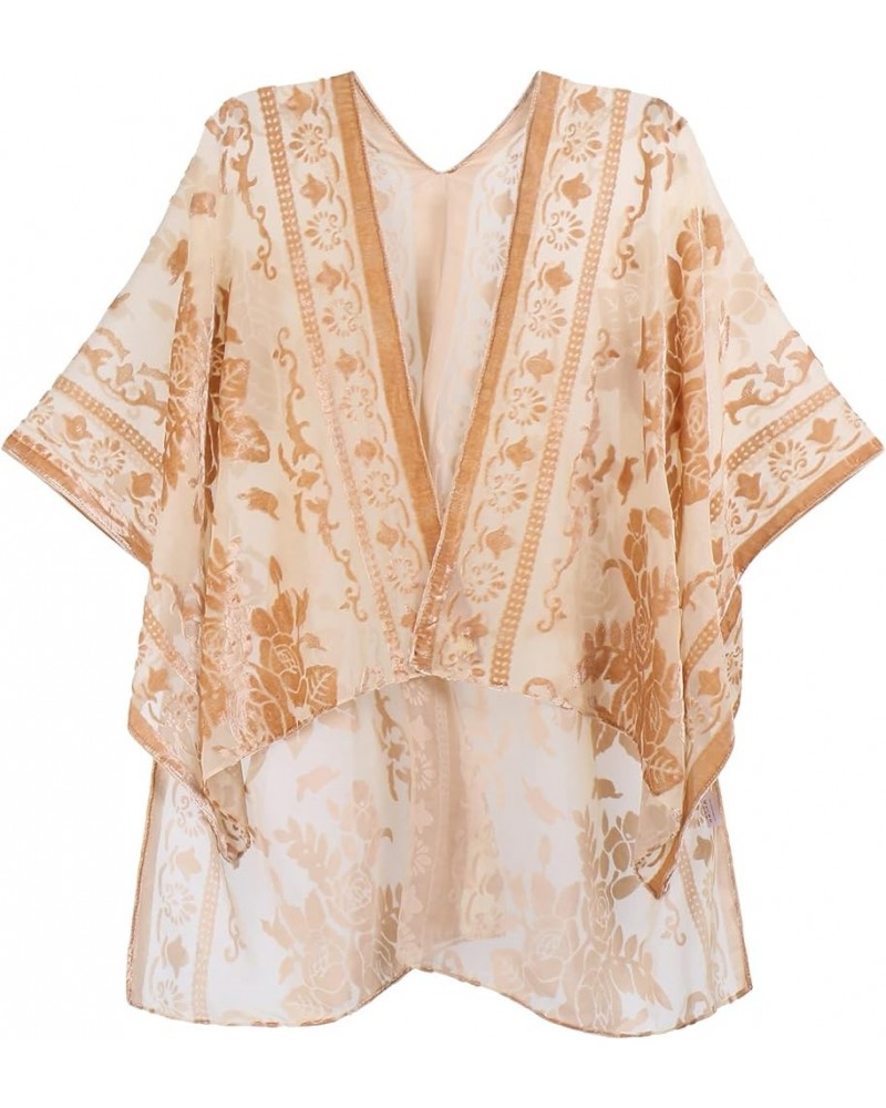 Women's Burnout Velvet Kimono Cardigan Cover Up with Tassel Jypj-8 $12.25 Sweaters