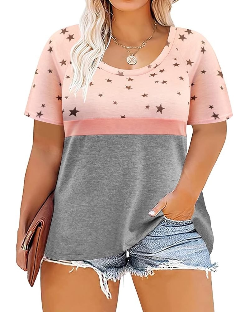 Plus Size T Shirt for Women Short Sleeve Shirts Pocket Tunic Round Neck Tops Raglan Summer Blouse XL-5XL 14-28 9_ C7_ Color B...