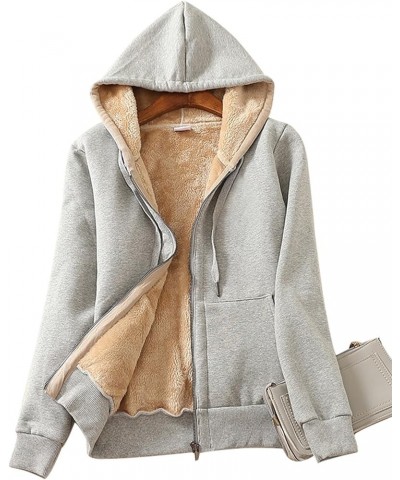 Women's Winter Hoodies Pullover Sherpa Fleece Warm Heavyweight Sweatshirt Light Grey $22.05 Jackets