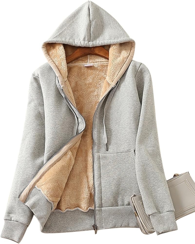 Women's Winter Hoodies Pullover Sherpa Fleece Warm Heavyweight Sweatshirt Light Grey $22.05 Jackets