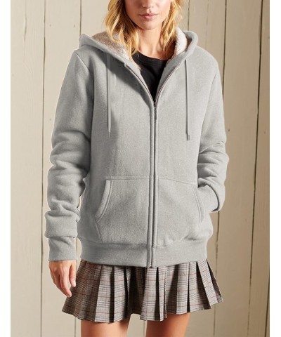 Women's Winter Hoodies Pullover Sherpa Fleece Warm Heavyweight Sweatshirt Light Grey $22.05 Jackets