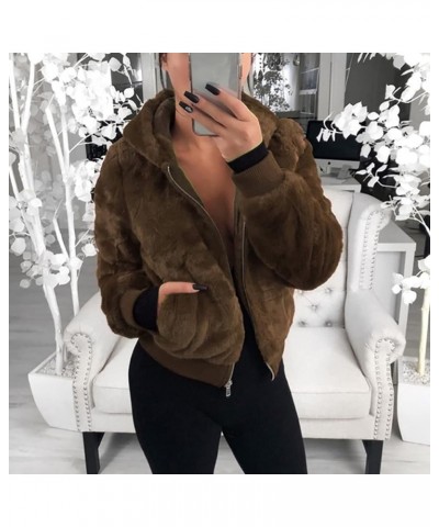 Women's Cropped Faux Fur Jacket Plus Size Plush Hooded Long Sleeve Solid Zipper Jacket Winter Coats with Pockets 02-khaki $18...