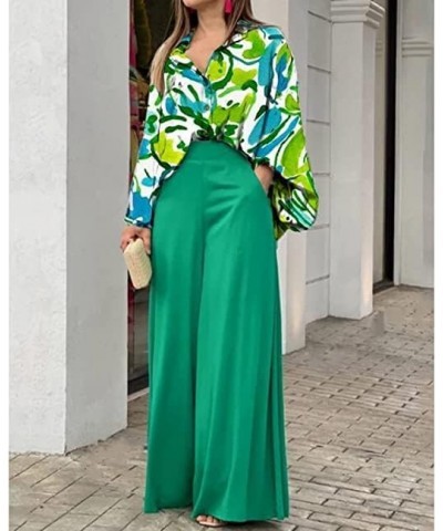 Two Piece Sets Fashion Shirts Wide-Leg Pants Sets Women Long Sleeve Printed Shirt Casual Loose Trousers Style3 $27.36 Suits