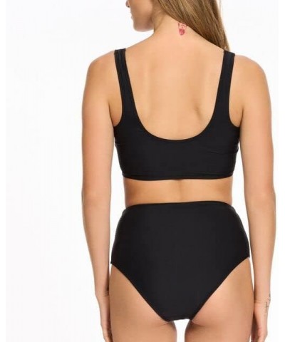 Women's Crop Bikini Top & Bottom Swimsuit Set Black $16.44 Swimsuits