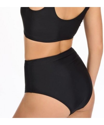 Women's Crop Bikini Top & Bottom Swimsuit Set Black $16.44 Swimsuits