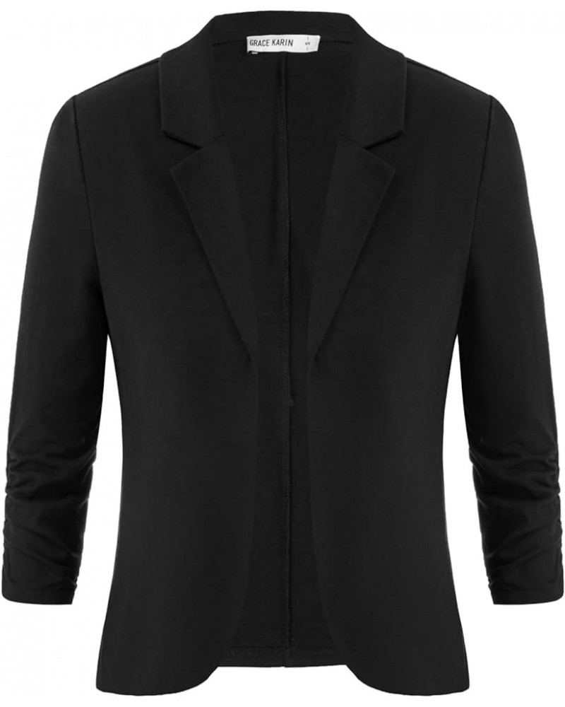 Women Business Casual Cropped Blazer Jacket Open Front Cotton Cardigan Black(ruched Sleeve) $17.22 Blazers