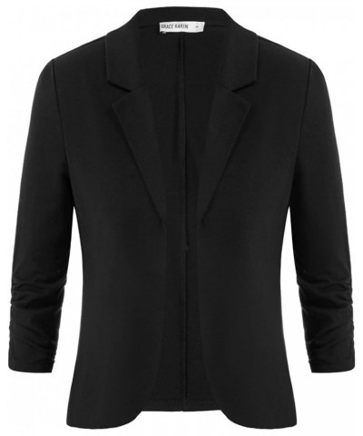 Women Business Casual Cropped Blazer Jacket Open Front Cotton Cardigan Black(ruched Sleeve) $17.22 Blazers