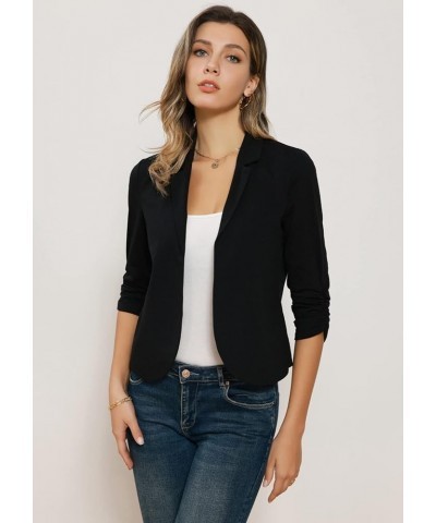 Women Business Casual Cropped Blazer Jacket Open Front Cotton Cardigan Black(ruched Sleeve) $17.22 Blazers