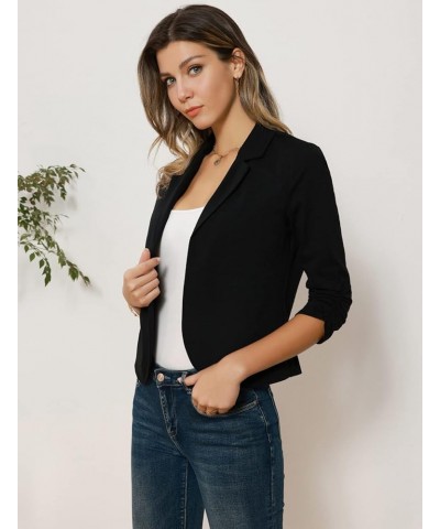 Women Business Casual Cropped Blazer Jacket Open Front Cotton Cardigan Black(ruched Sleeve) $17.22 Blazers