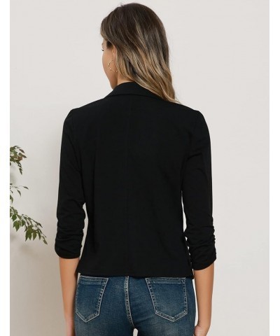 Women Business Casual Cropped Blazer Jacket Open Front Cotton Cardigan Black(ruched Sleeve) $17.22 Blazers