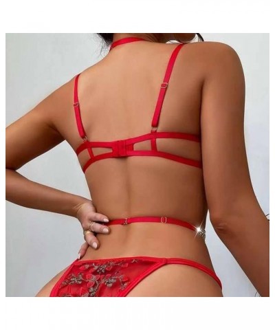 Womens Lingerie, Women Valentine's Day Lingerie Sets with Garter Belt 3 Piece Lace Teddy Babydoll Bodysuit Z8-red $5.21 Under...