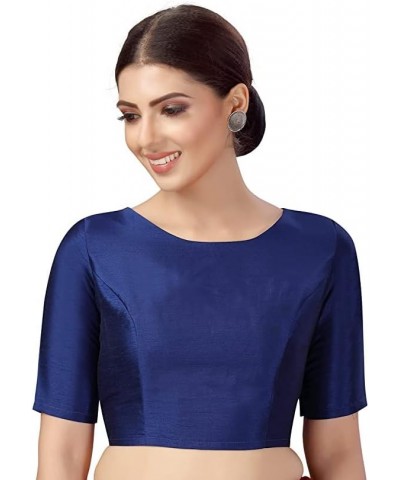 SimplyLady Women's Polyester Saree Blouses for Women Readymade Choli top Indian blouse Navy Blue $26.09 Blouses