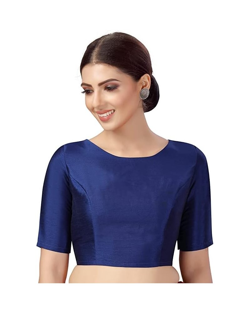 SimplyLady Women's Polyester Saree Blouses for Women Readymade Choli top Indian blouse Navy Blue $26.09 Blouses