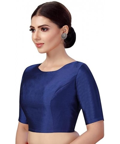 SimplyLady Women's Polyester Saree Blouses for Women Readymade Choli top Indian blouse Navy Blue $26.09 Blouses