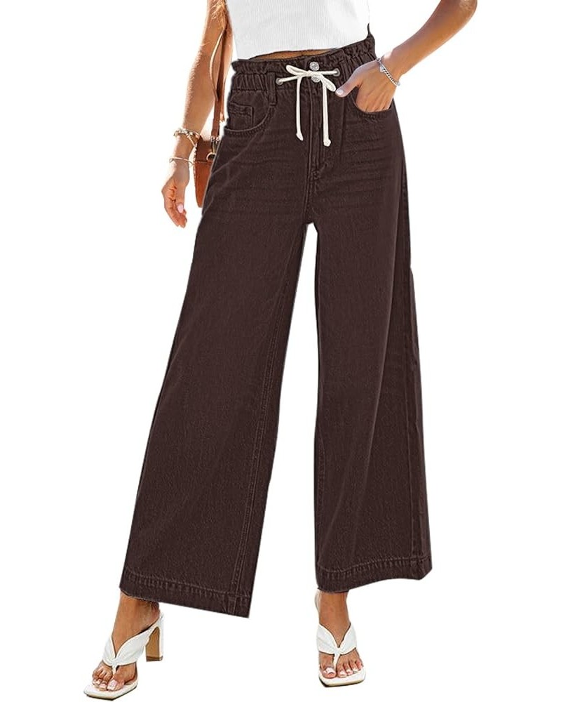 Wide Leg Jeans for Women Stretch High Wasited Elastic Waist Bell Bottom Baggy Y2K Pants Pecan Brown $19.74 Jeans