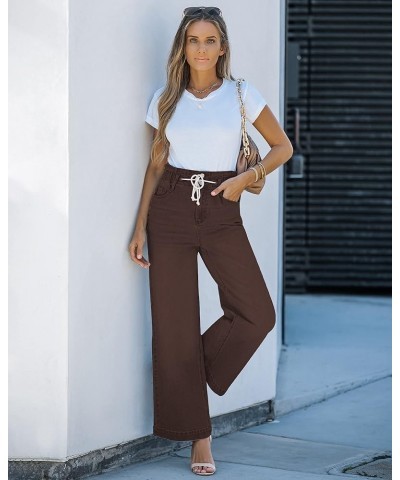 Wide Leg Jeans for Women Stretch High Wasited Elastic Waist Bell Bottom Baggy Y2K Pants Pecan Brown $19.74 Jeans